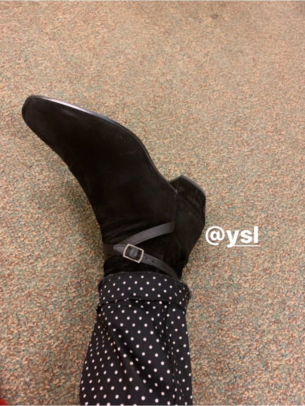 Yves Saint Laurent Black Suede Strap Ankle Boots